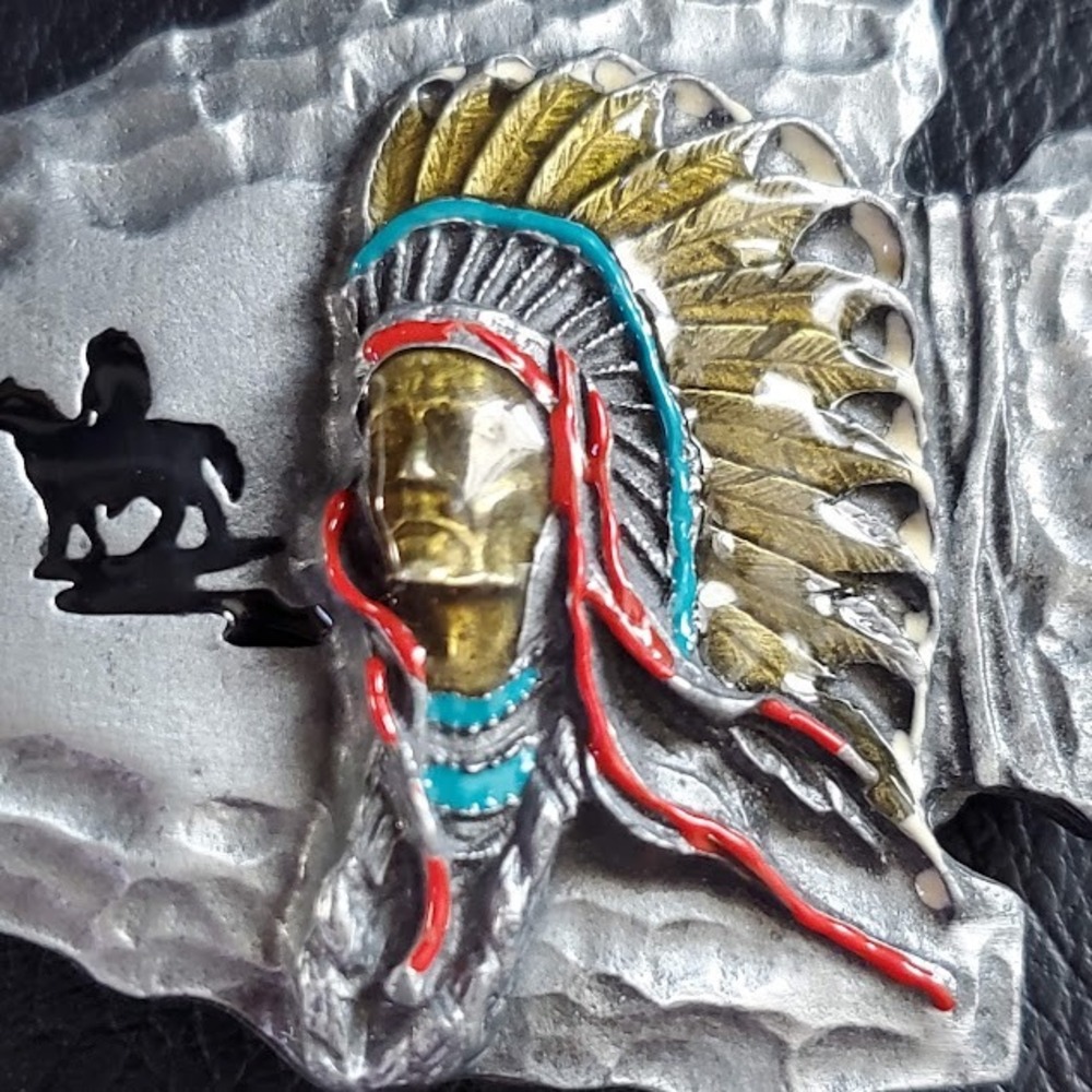 Vintage 1988 Siskiyou Pewter Arrowhead Chief Joseph Belt Buckle USA Western J80 - Picture 2 of 8